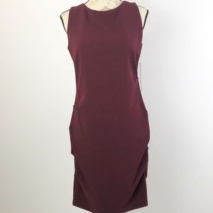 Chetta B Ruched Dress Red Wine Sleveless Midi Sz 8